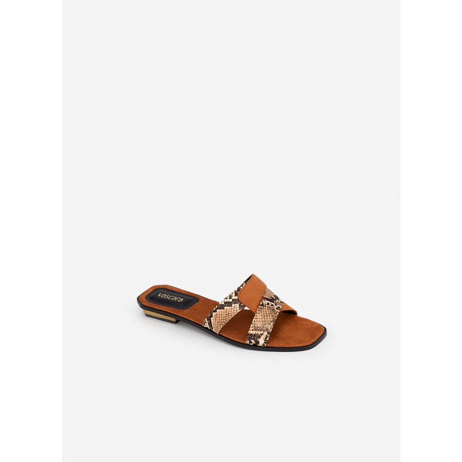 Vascara Dép Quai Đan Chéo Phối Vân Da Rắn - DXP 0163 - Màu Nâu