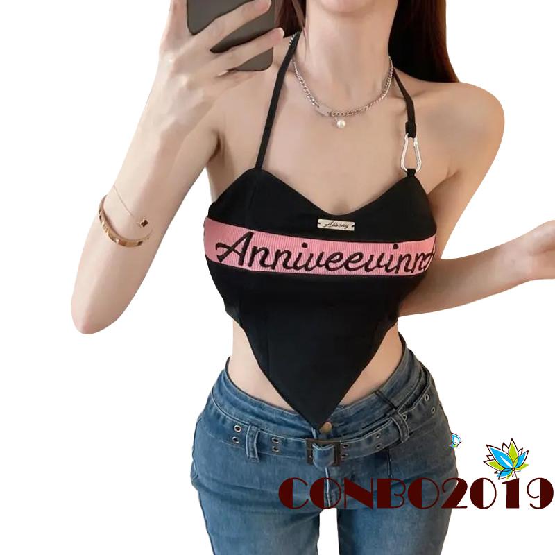 Áo Lửng Cổ Yếm Không Tay Thêu Chữ Thời Trang Mùa Hè Cho Nữ