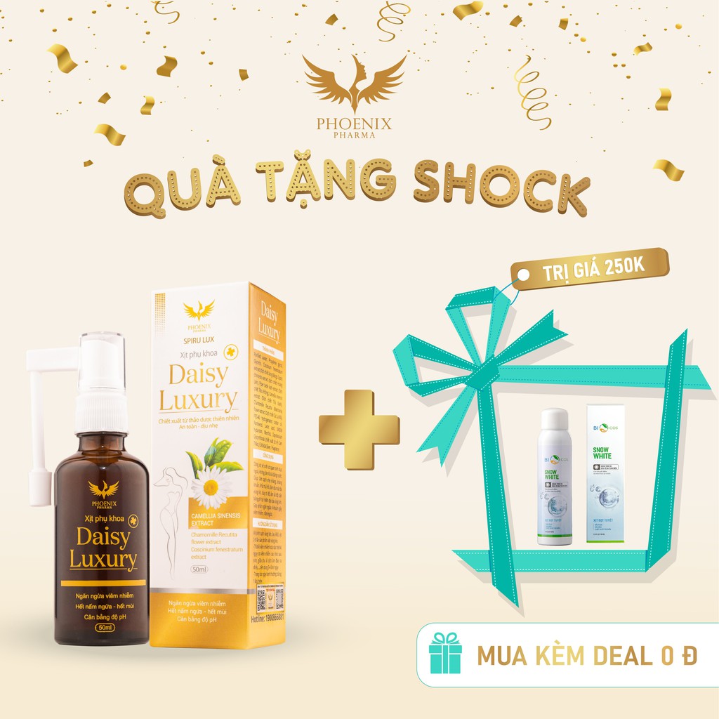 Dung dịch xịt vệ sinh phụ nữ Phoenix Pharma, nước rửa phụ khoa Daisy Luxury làm sạch vùng kín 50ml