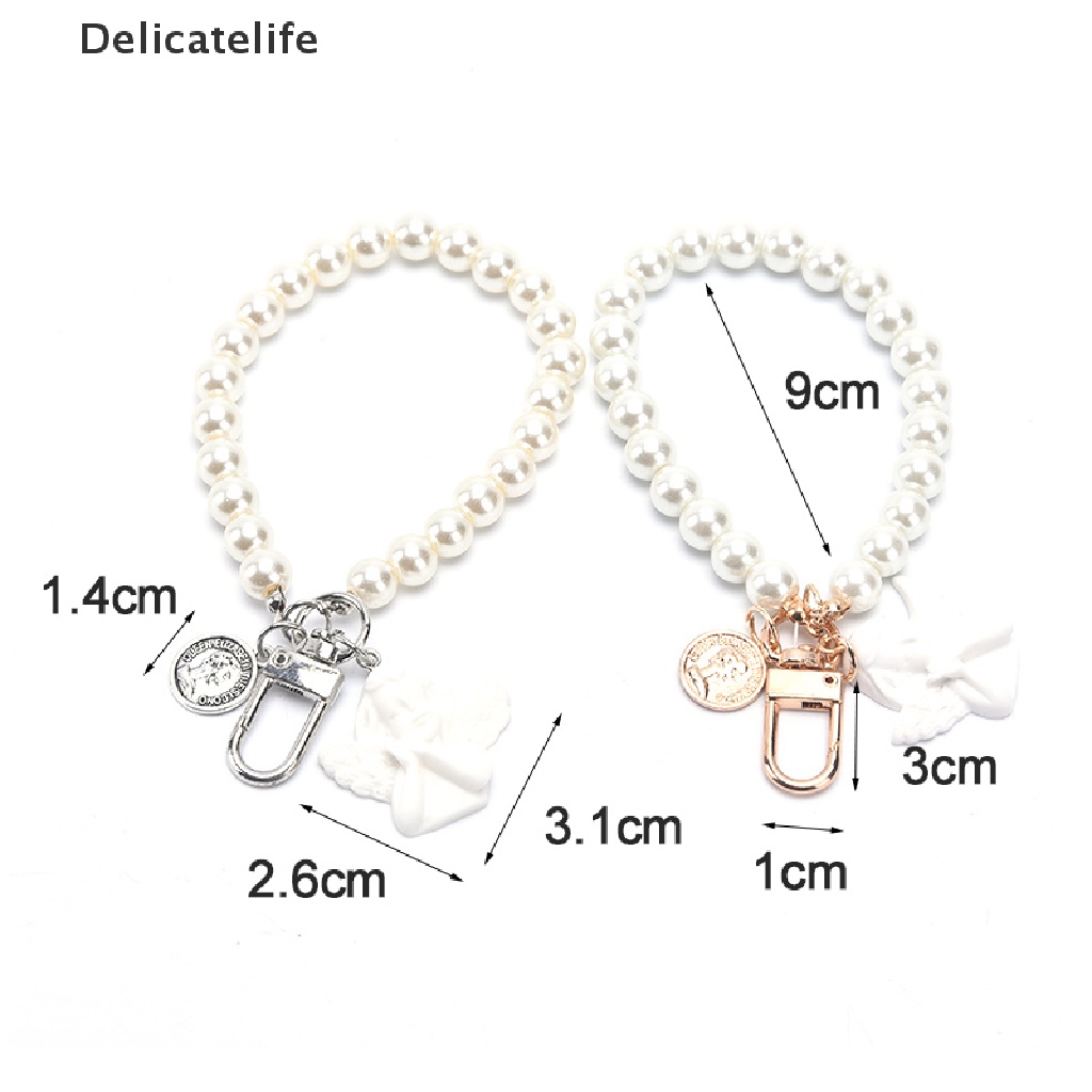 Móc khóa đính hạt ngọc trai giả hình thiên thần màu trắng phong cách vintage cho nữ