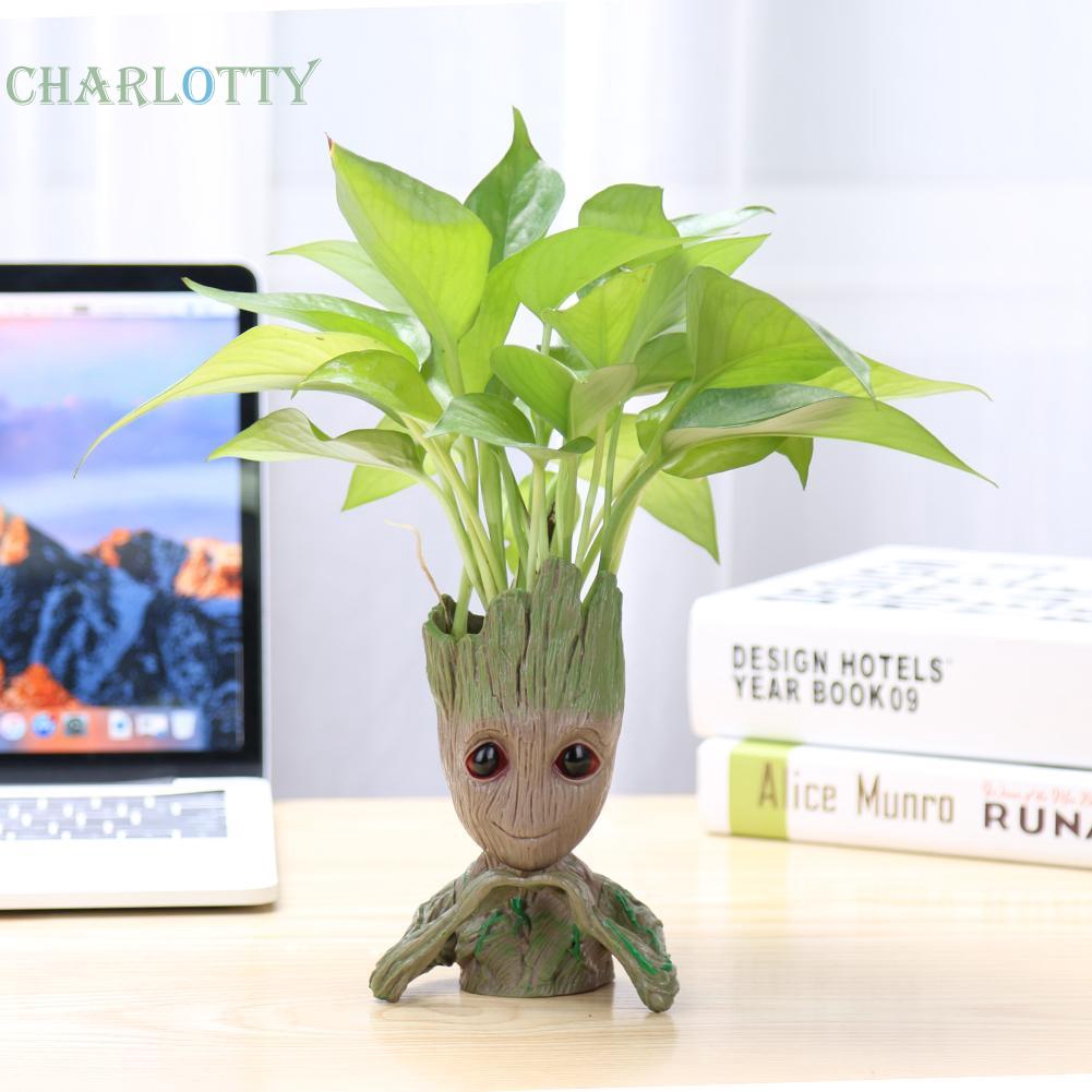 Chậu hoa kiêm hộp đựng bút bằng nhựa PVC hình Groot độc đáo / đơn giản