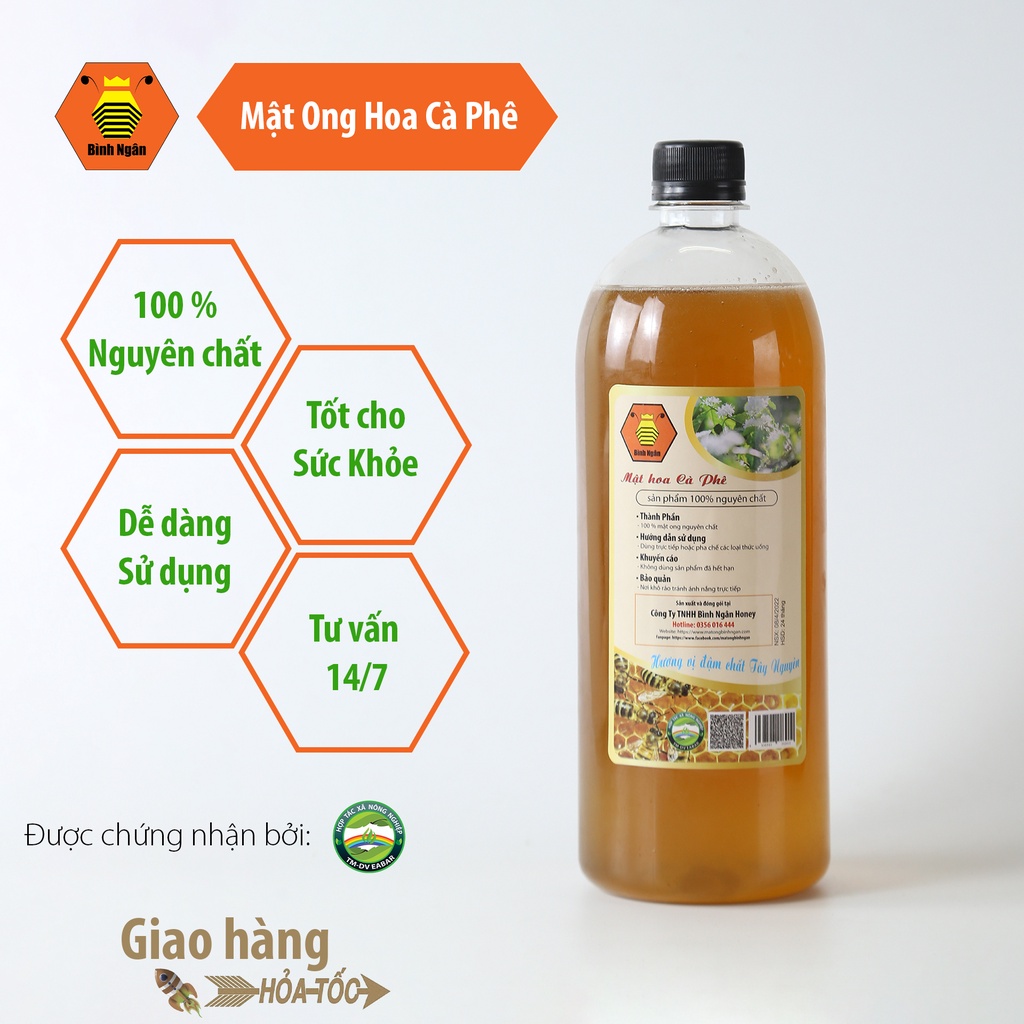 Mật Ong Nguyên Chất Hoa Cà Phê Bình Ngân Loại 1 Lít