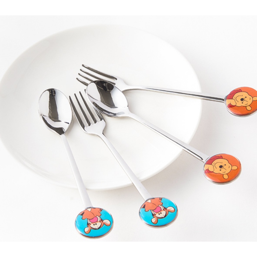 DAISO Bộ Muỗng / Nĩa Uống Trà Hình Gấu POOH 2 Kiểu Hàn Quốc
