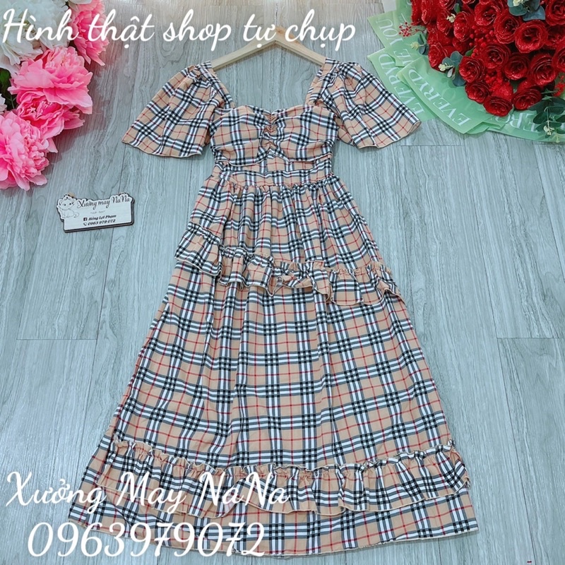 Đầm cổ vuông bèo tầng siêu hot