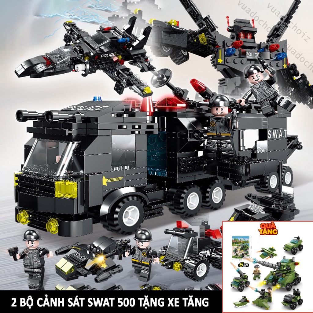 [MUA 2 TẶNG 1] Combo 2 Bộ Đồ Chơi Lego Cảnh Sát SWAT 500 Tặng Bộ Đồ Chơi Lắp Ráp Lego Xe Tăng