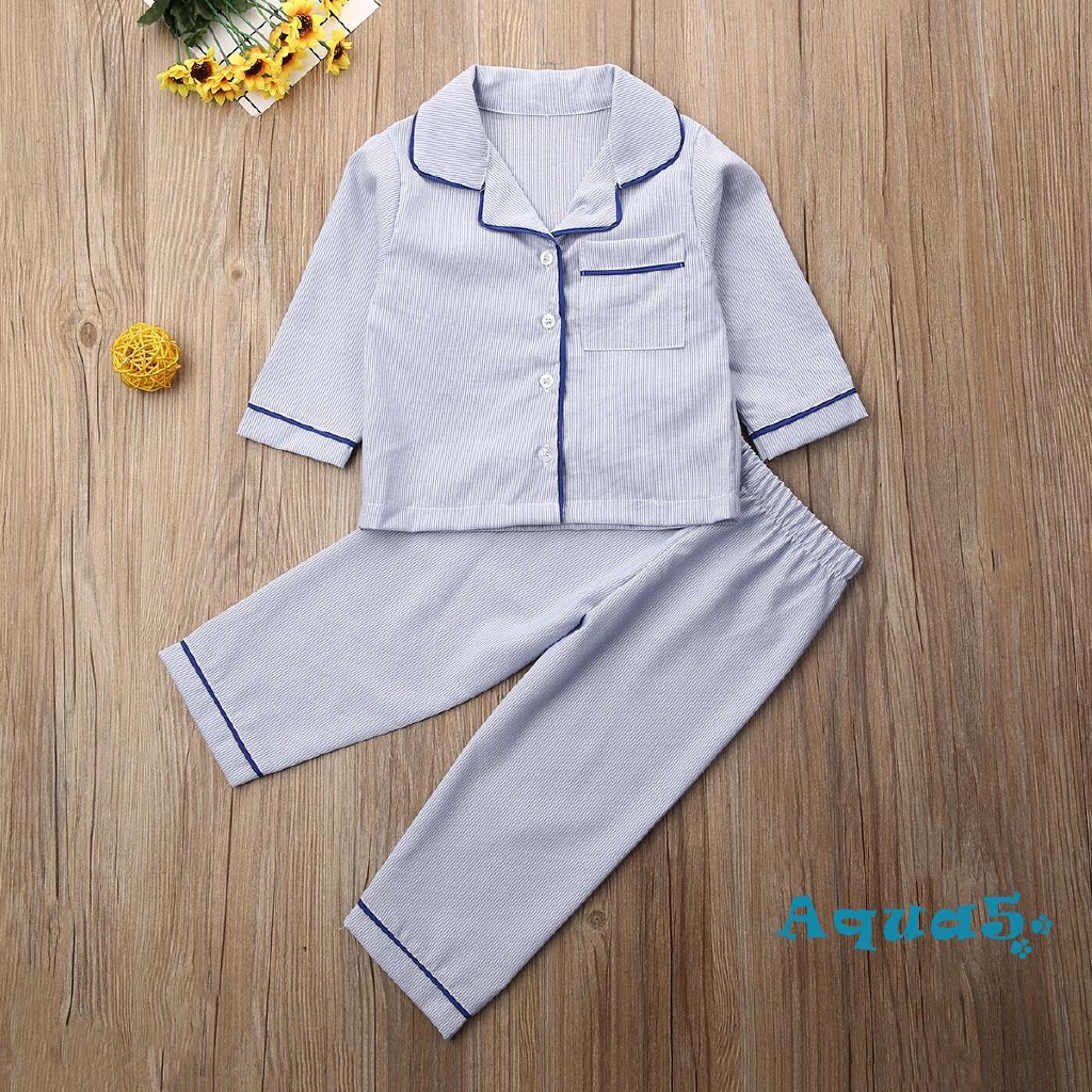 Bộ pajamas áo sơ mi dài tay + quần dài dáng rộng thời trang thu đông cho bé gái/bé trai