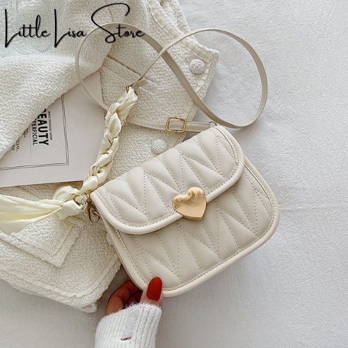 Túi xách nữ, túi đeo chéo da trần, nắp khóa trái tim, dây đeo chéo cá tính Little_Lisa_Store 419