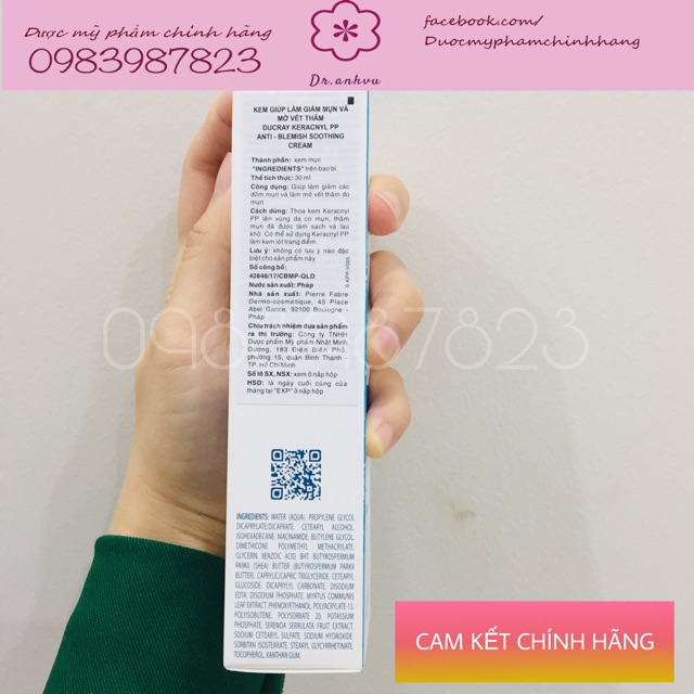 [CHÍNH HÃNG SALE DATE 31.1.2022]Kem làm giảm và mờ thâm Ducray Keracnyl PP Anti-blemish Soothing Cream