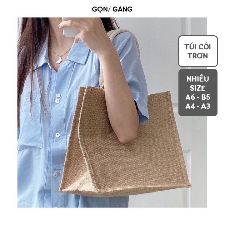 Túi cói đi biển đi làm màu trơn form cứng túi vải bố đứng form đựng quần áo chống nước có quai đeo mềm Gọn Gàng