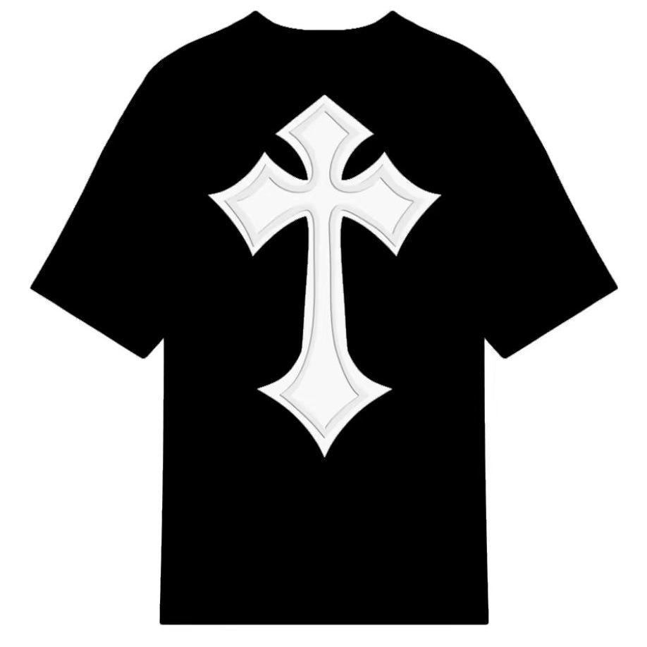 ☢✁Áo Thun 100% Cotton Nguyên Chất Tay Ngắn Dáng Rộng In Chữ Thập Thời Trang Mùa Hè Cho Nam Và Nữ