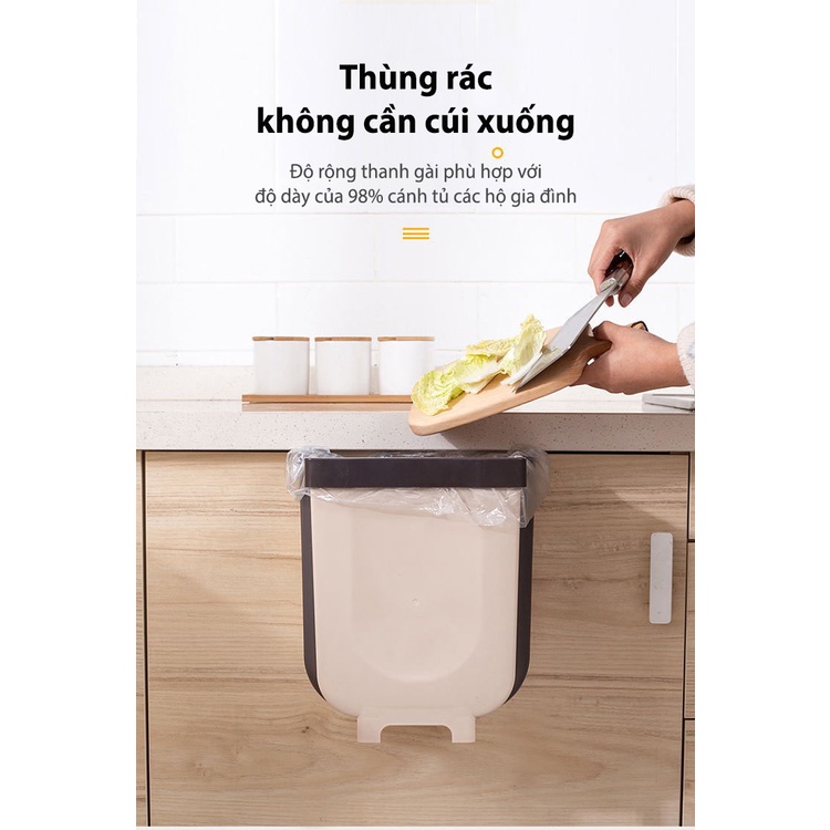 Thùng rác gấp gọn thông minh, thùng rác treo cánh tủ có thanh gạt tiện lợi (Màu nâu)