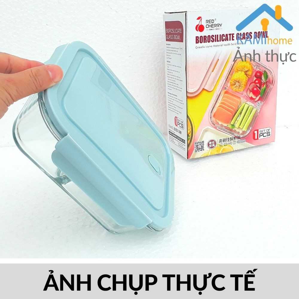 Hộp bảo quản thực phẩm - đựng cơm văn phòng 1 ngăn Thủy tinh chịu nhiệt Nóng Lạnh-Nắp chân không mã 20068 Kami