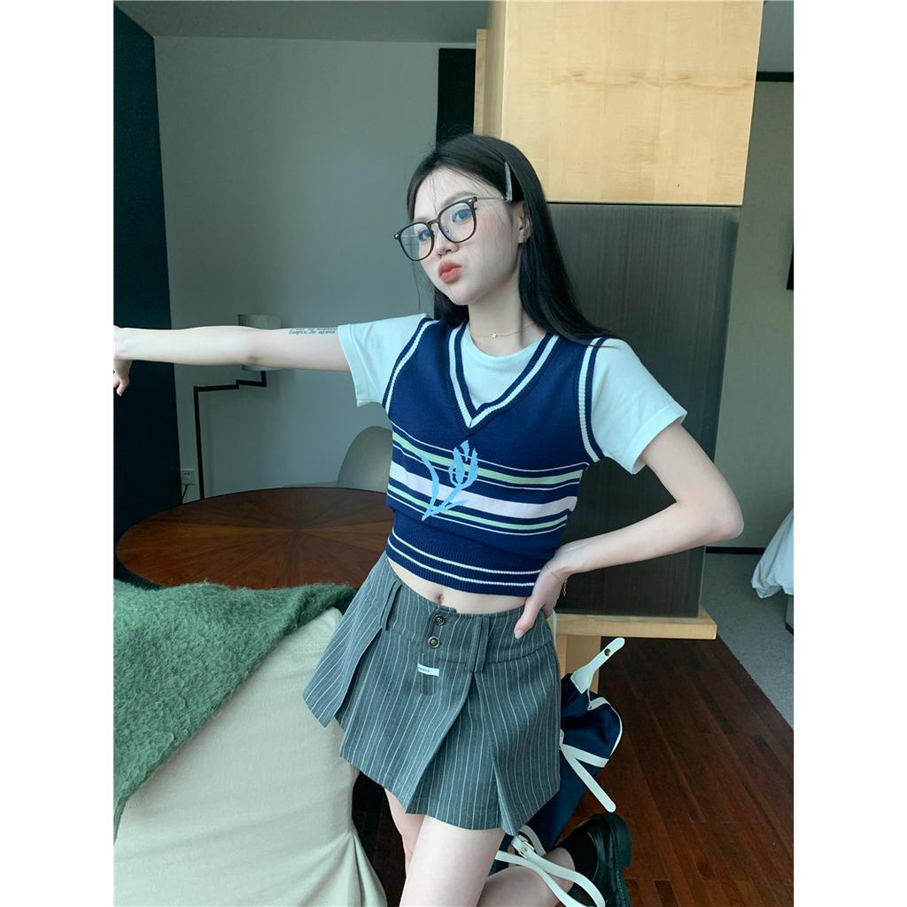 Áo Thun Crop Top Tay Ngắn Cổ Tròn Dáng Ôm In Hoa Thời Trang Mùa Hè Hàng Mới 2023 Dành Cho Bạn Nữ