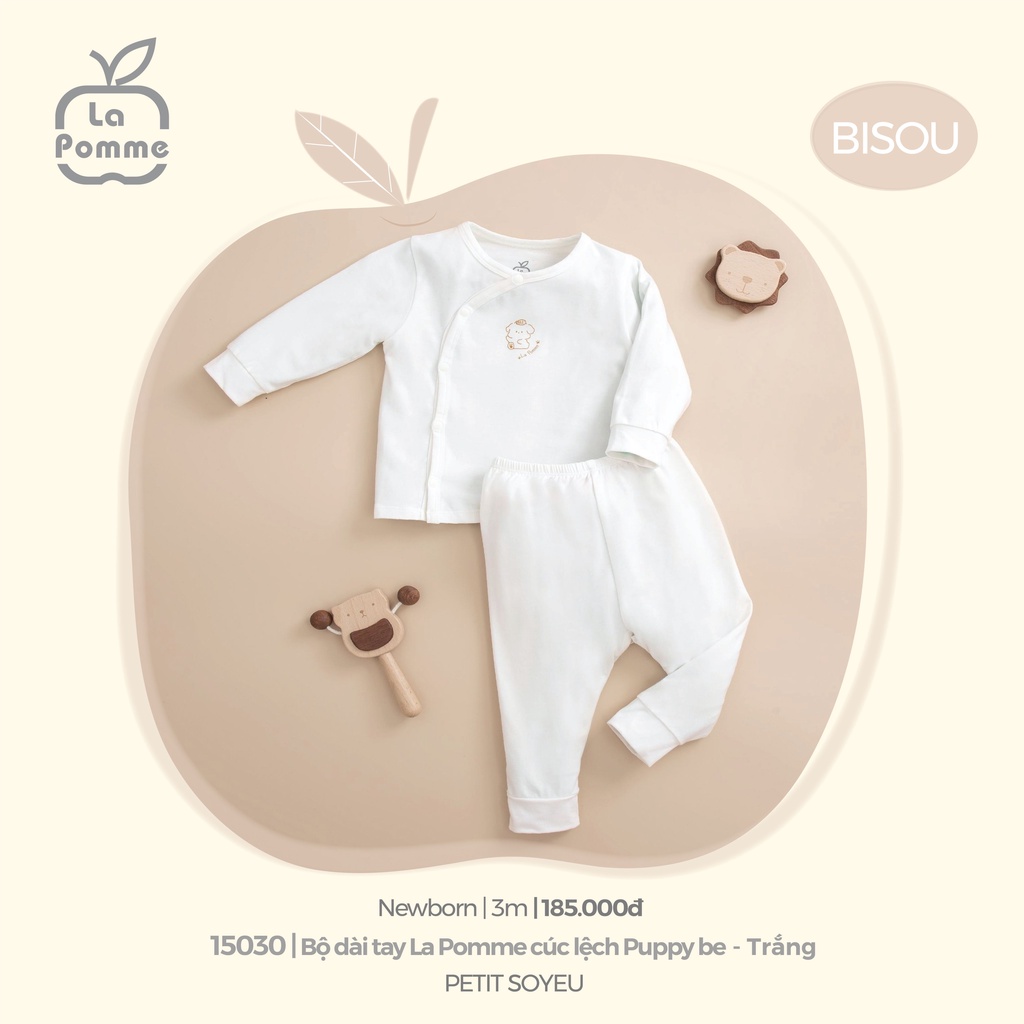 Set combo La Pomme chất Petit Soyeu sơ sinh dài tay cài giữa cài chéo bodysuit  cho bé 14030 23030 15030 25030