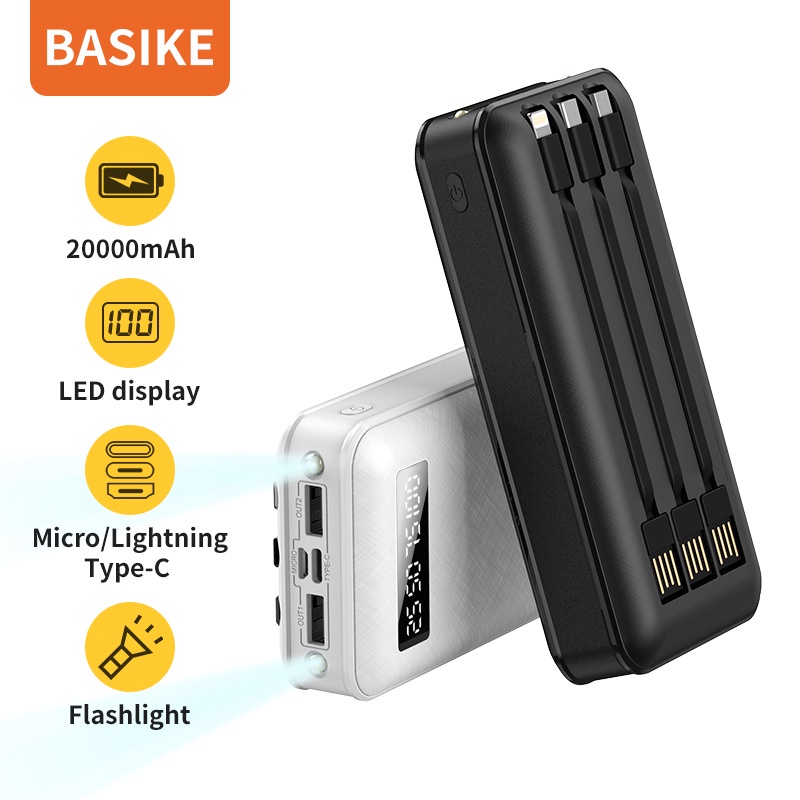 Sạc Dự Phòng Kèm Cáp sạc 20000mAh BASIKE - Đa chức năng Sạc Dự Phòng - Bảo hành 12 tháng