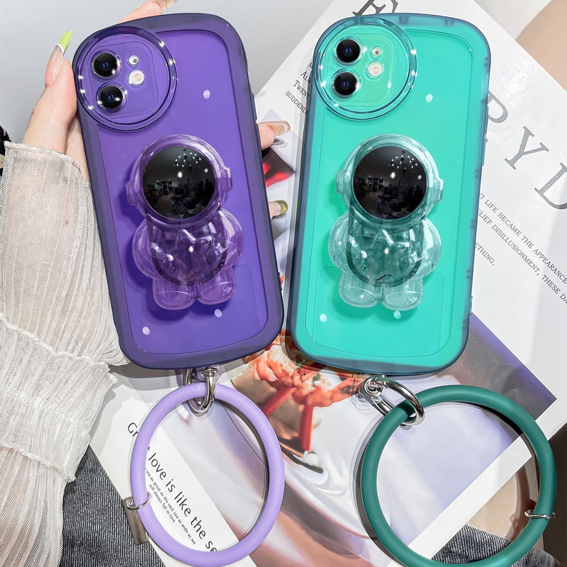 Ốp Điện Thoại Mềm Trong Suốt Hình Phi Hành Gia Có Dây Đeo Cho OPPO A9 A5 2020 A52 A92 Reno 8t 4G 8z 7z 6z 5z 6 5G 4