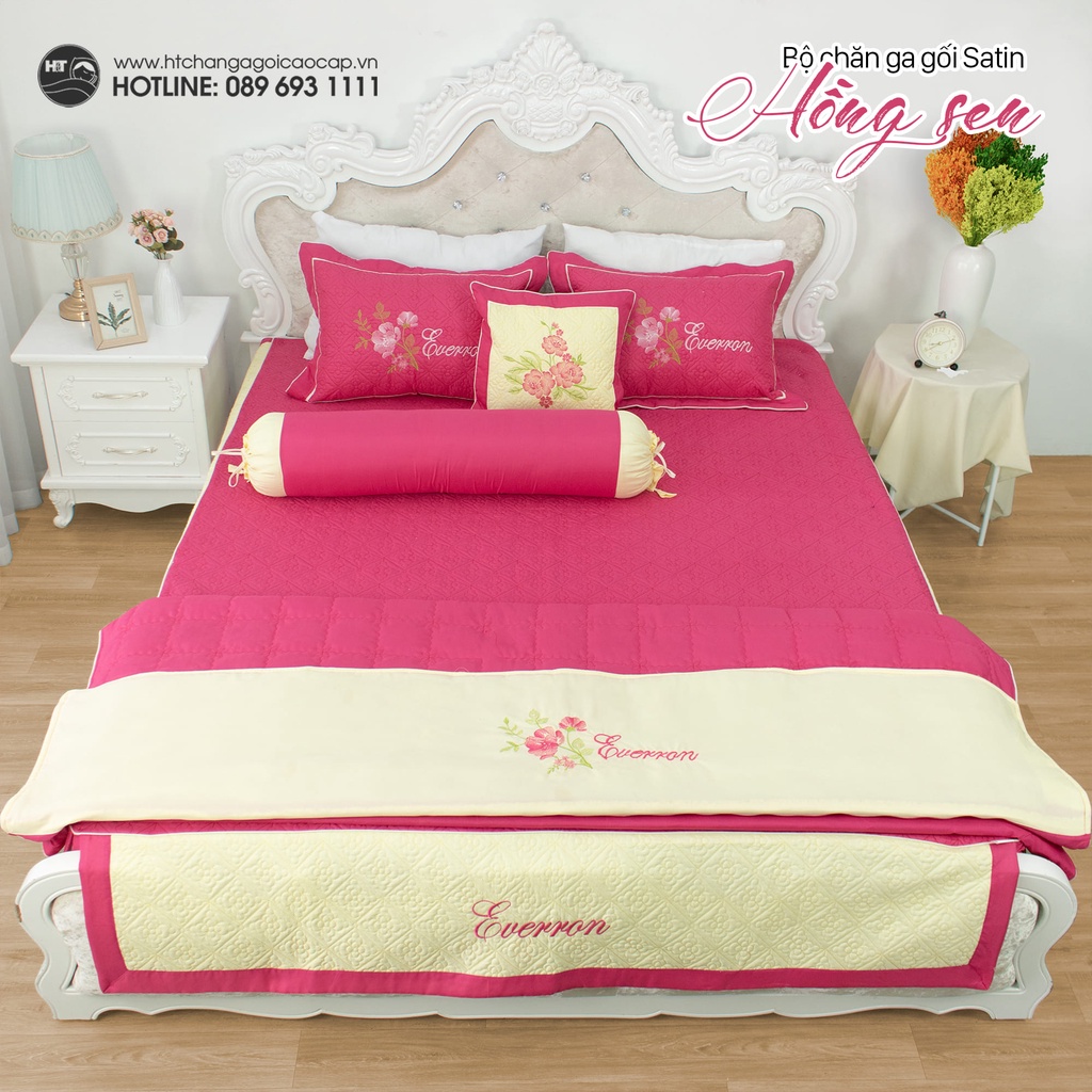 Bộ Ga Gối Cotton Satin 5 món , Chăn Ga Vỏ Gối Chần Bông ,Chăn Ga Gối Thêu Hoa Cao Cấp, Ga Phủ Chần Bông Thêu Hoa | BigBuy360 - bigbuy360.vn