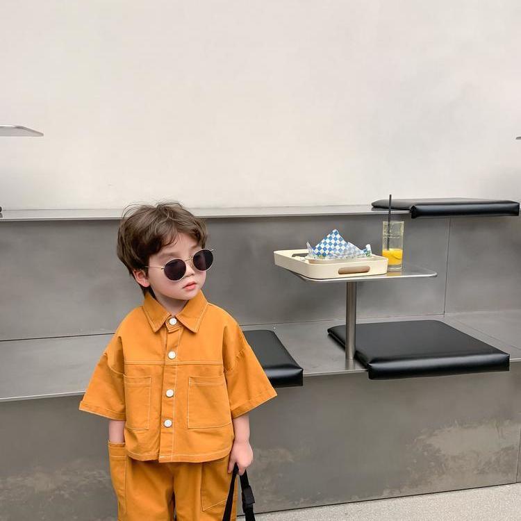 Bộ Áo Thun Tay Ngắn Và Quần Yếm Phong Cách Hàn Quốc Dành Cho Bé Trai