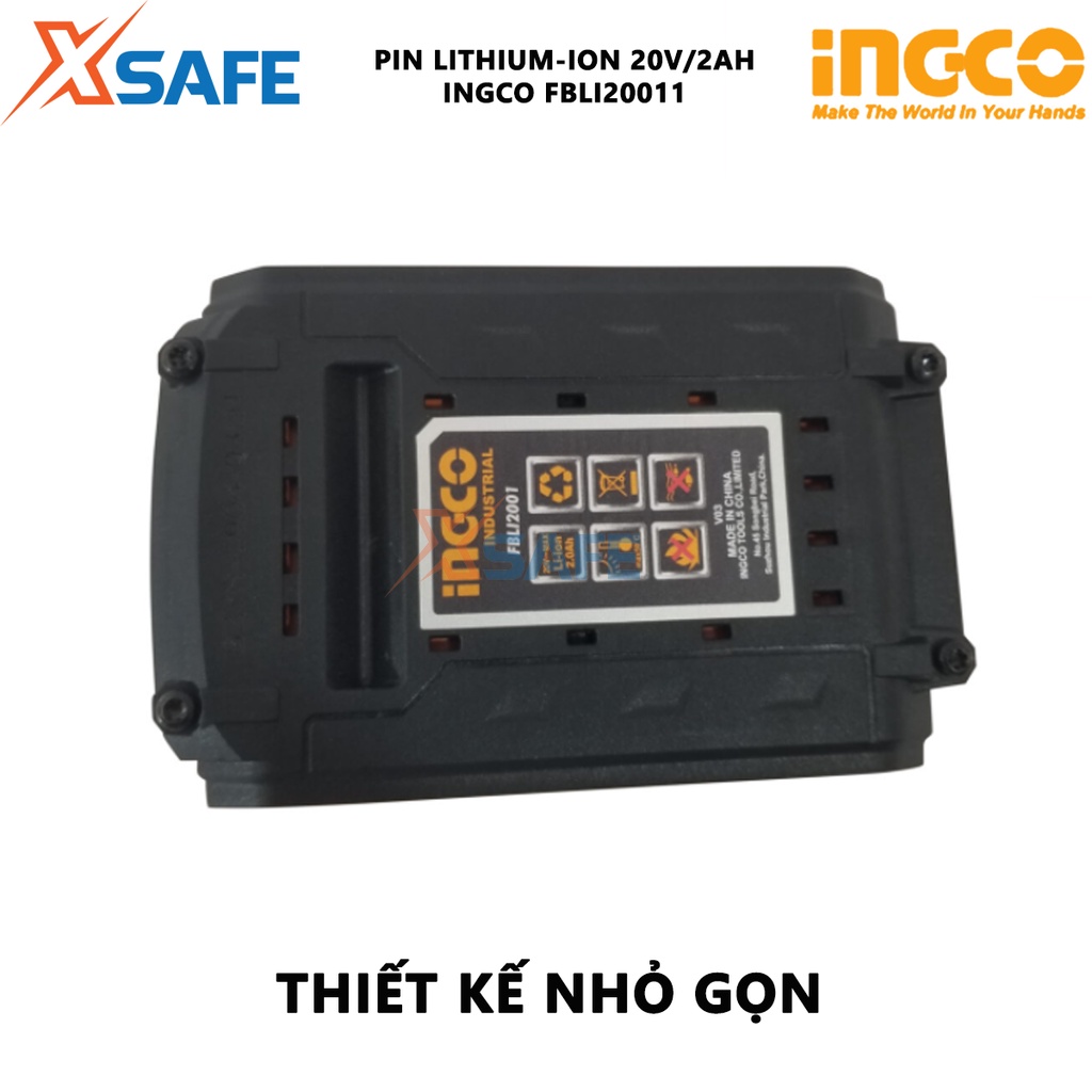 Pin Lithium-Ion INGCO FBLI20011 Pin sạc Lithium dung lượng pin 20V/2.0Ah phù hợp nhiều loại máy INGCO 20V, có đèn LED