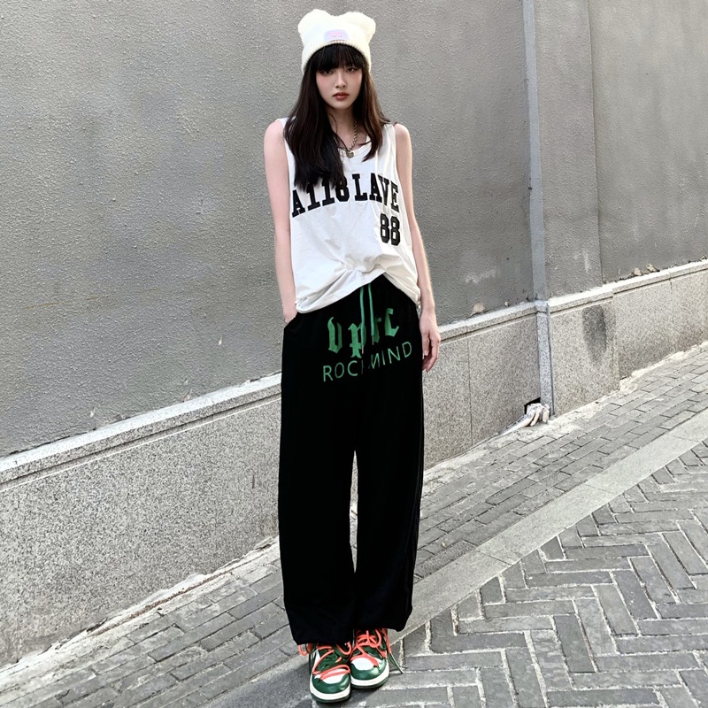 NRVP Quần thể thao nữ ống rộng phong cách thời trang đường phố Hàn Quốc