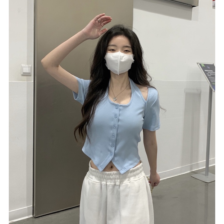 Xiaozhainv Áo Thun Croptop Trễ Vai Tay Ngắn Phong Cách Hàn Quốc Quyến Rũ Dành Cho Nữ