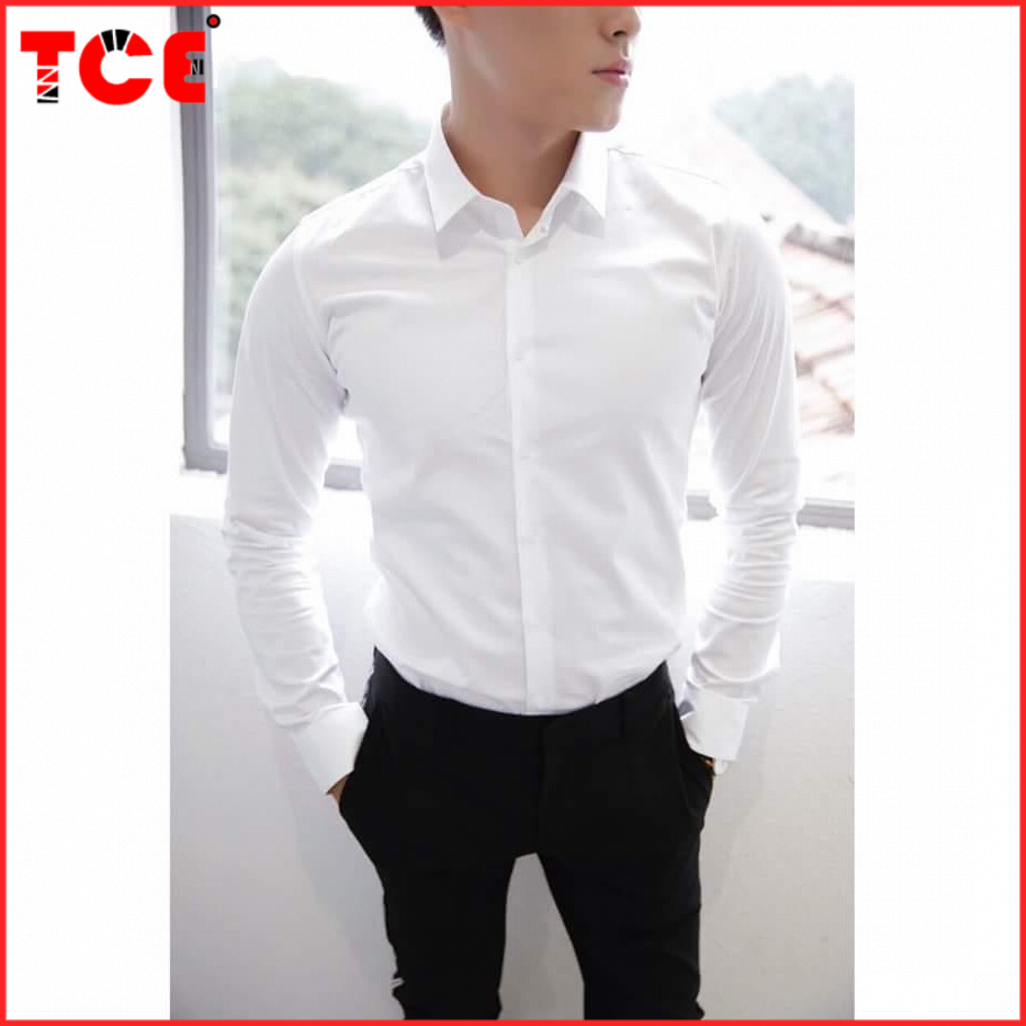 Áo sơ mi nam TCE tay dài dáng trơn kiểu dáng đi học đi làm không nhăn xù