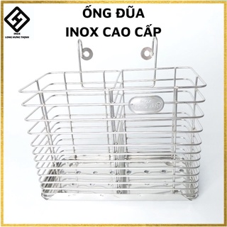 Ống đựng đũa, muỗng 2 ngăn 100% inox cao cấp, 17x9x15 cm, dụng cụ nhà bếp tiện lợi.