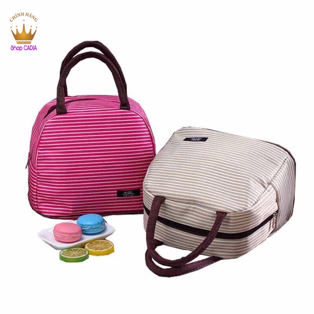 TÚI GIỮ NHIỆT ĐỰNG HỘP CƠM SỌC VẰN THỜI TRANG 3 LỚP GIỮ NHIỆT SANG TRỌNG TIỆN LỢI