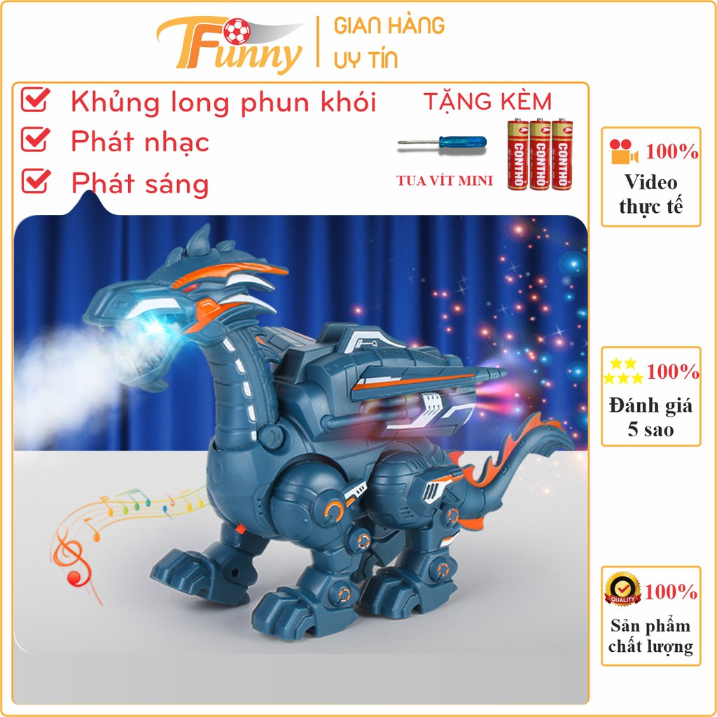 Đồ Chơi Khủng Long Phun Khói Phát Nhạc Phát Sáng T Funny, Cỡ To 32 x 20cm