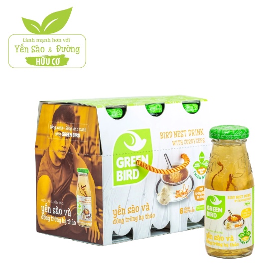 Lốc Green Bird - Nước Uống Bổ Dưỡng Yến Sào và Đông Trùng Hạ Thảo - (6 chai*185ml)