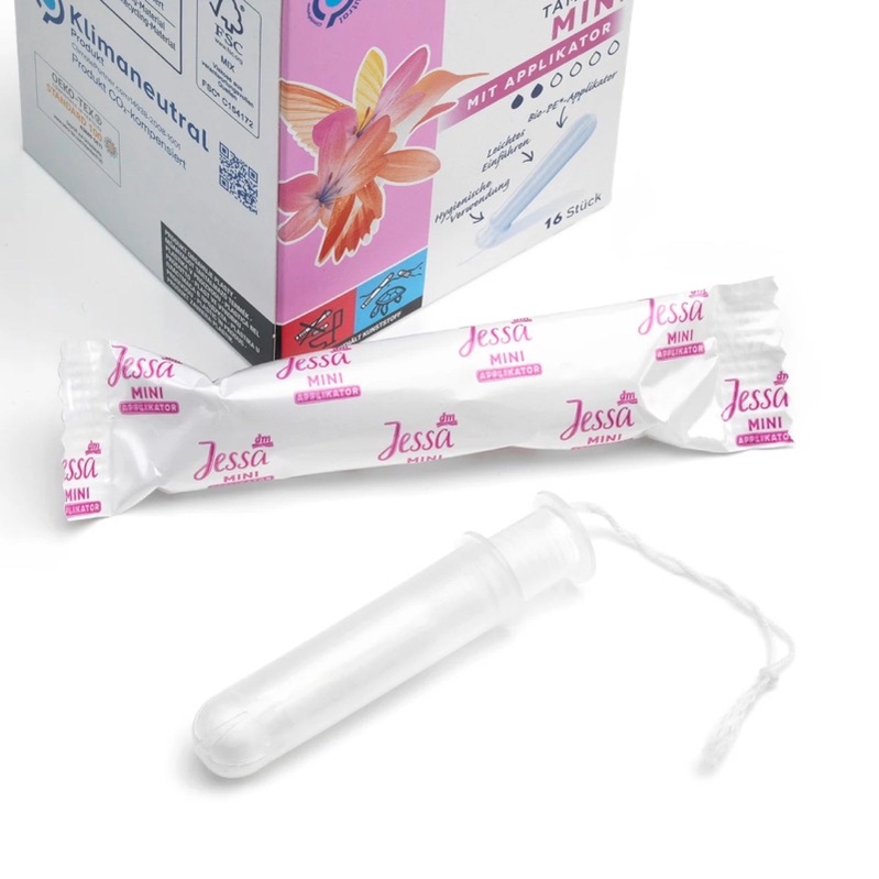 Tampon Jessa có cần đẩy, băng vệ sinh dạng nút Đức, có tách lẻ