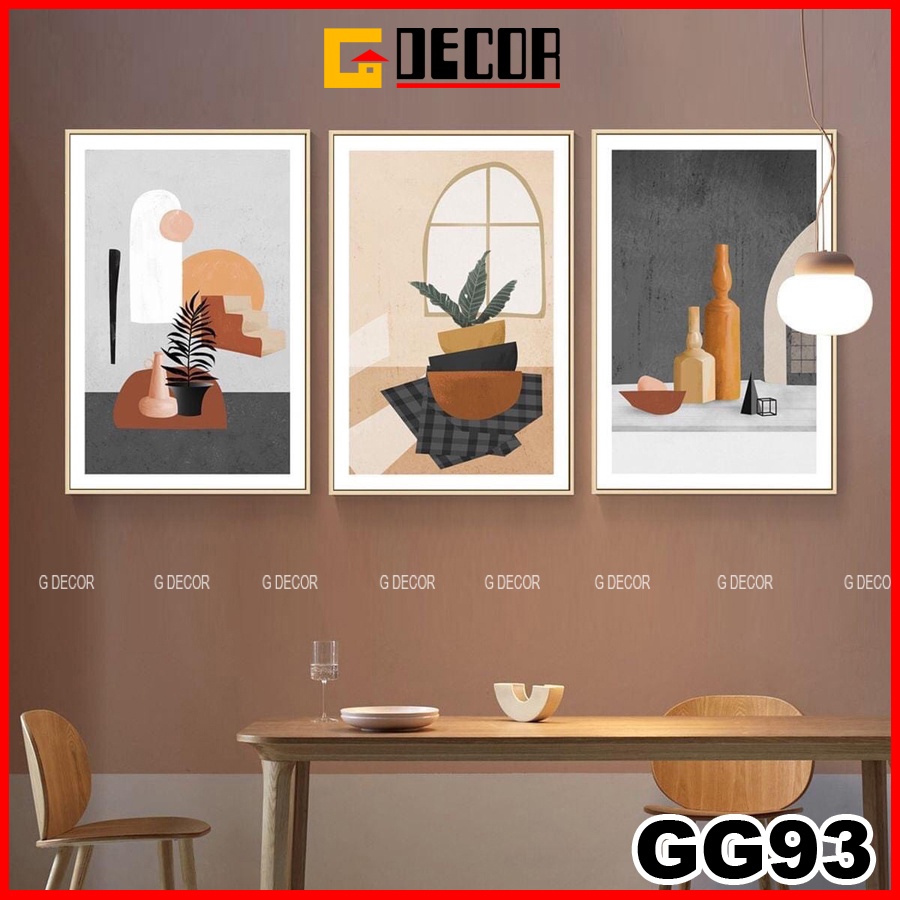 Tranh treo tường canvas khung gỗ 3 bức phong cách hiện đại Bắc Âu tranh trừu tượng trang trí phòng khách phòng ngủ 93