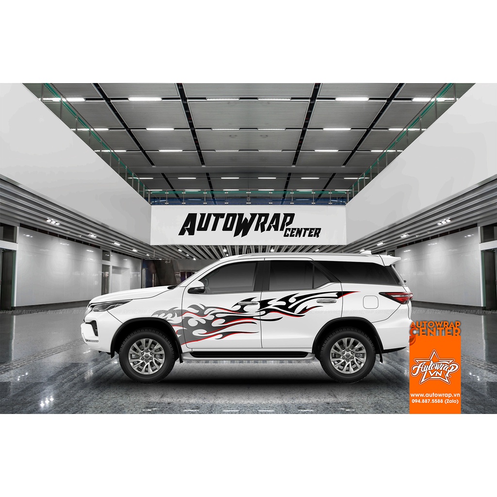 Tem họa tiết xe Fortuner Wave - Tem họa tiết ô tô Toyota, tem dán sườn xe thể thao
