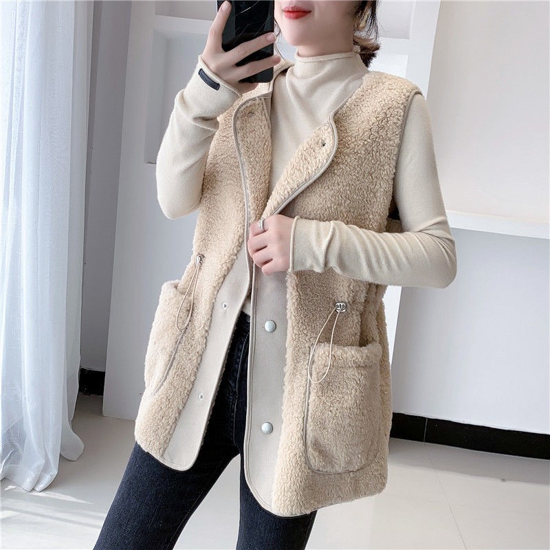 Áo khoác lông cừu một mảnh không tay thời trang 2021 2021 cho nữ | BigBuy360 - bigbuy360.vn