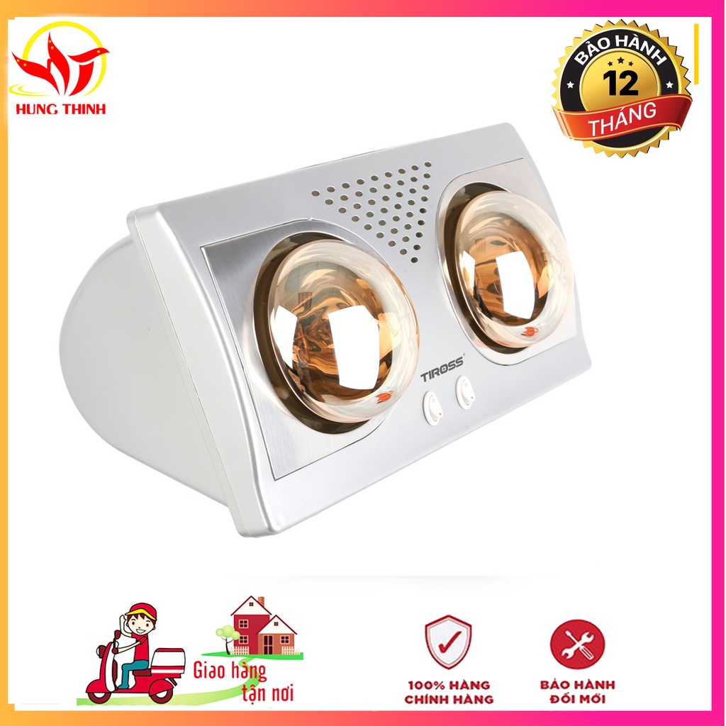 Đèn sưởi nhà tắm 2 bóng Tiross TS9291 (Bạc) - Làm ấm nhanh chóng - Công suất 275w - Bảo hành 1 năm