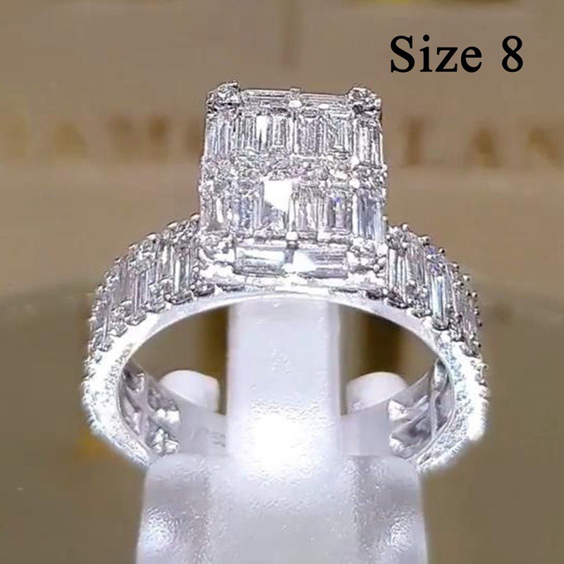 Nhẫn đính hôn mạ bạc đính đá Zircon sang trọng lấp lánh cho nữ