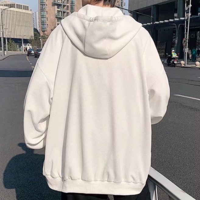 Áo hoodie unisex thời trang áo hoodie dây kéo áo dài tay áo varsity jacket phong cách Hàn Quốc áo hoodie nữ trẻ tuổi đen trắng áo khoác hoodie