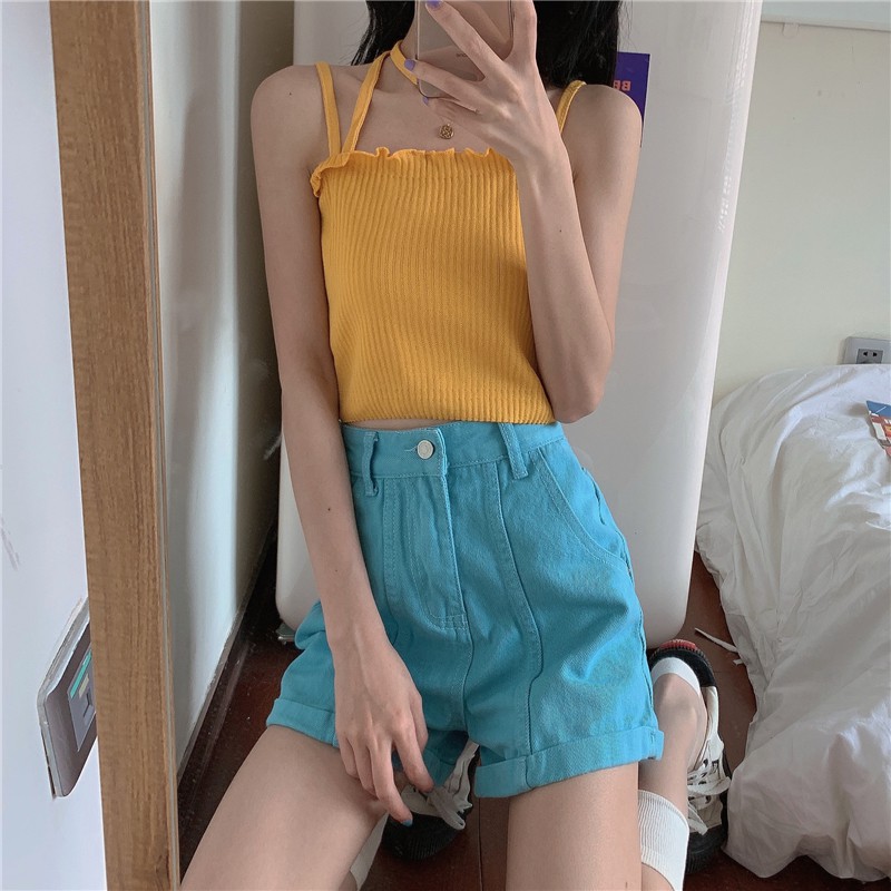 Xiaozhainv Áo Hai Dây Xiaozhainv Dệt Kim Thời Trang Phong Cách Hàn Quốc Gồm 3 Màu Trơn Tùy Chọn