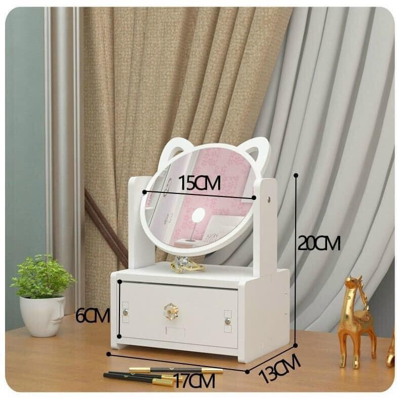 ❣️Kệ Mỹ Phẩm❣️ Mini, Kệ Để Đồ Trang Điểm Có Kèm Gương Tai Mèo Dễ Thương