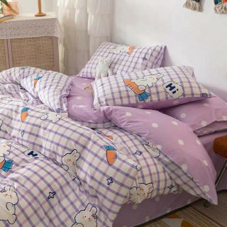 Bộ Chăn Ga Gối Thỏ Tím Cotton Poly
