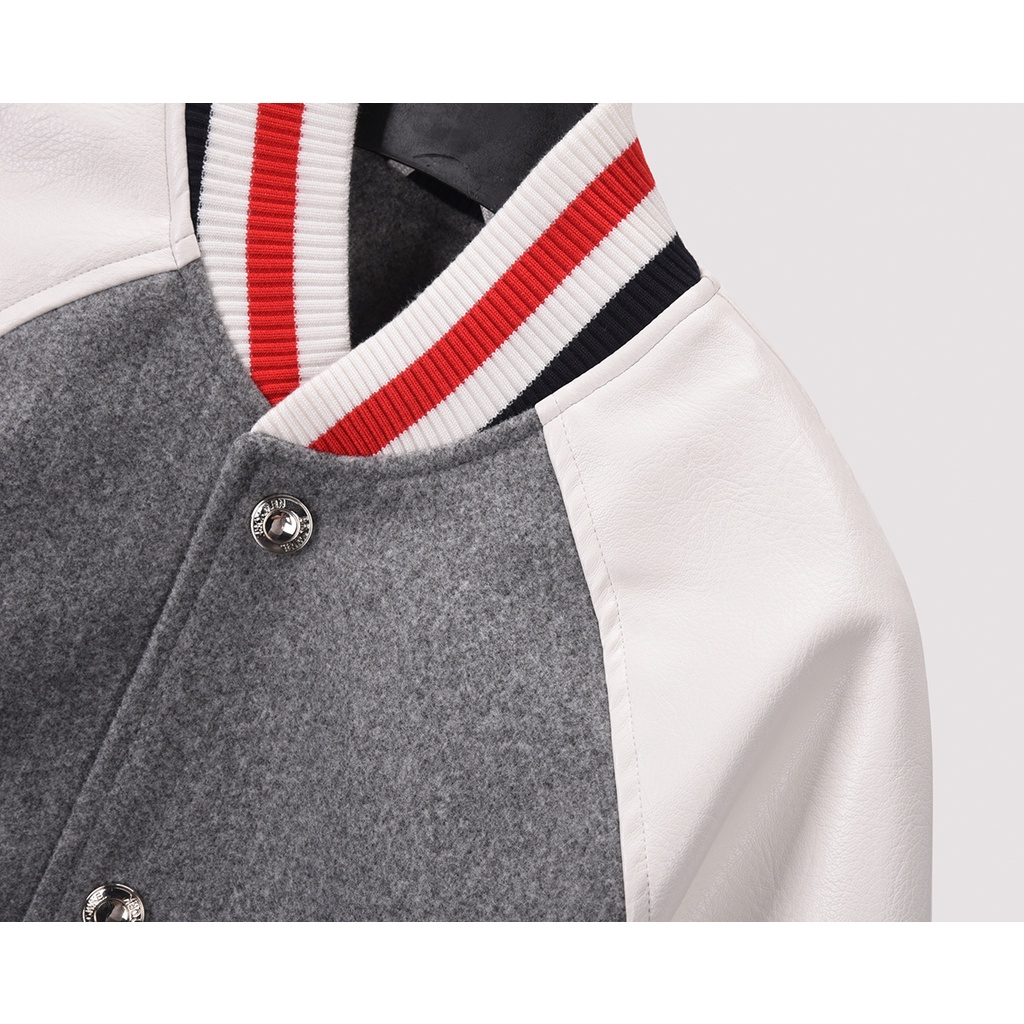 Áo khoác nam nữ Thom Brow.ne Varsity 820 vải Suedu da lộn hàng thiết kế tay áo kẻ sọc cực sang trọng