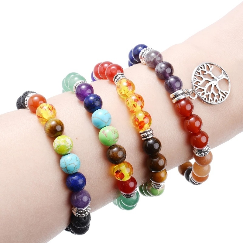 Vòng Tay Chuỗi Hạt Chakra 8Mm Nhiều Màu Sắc Giảm Căng Thẳng