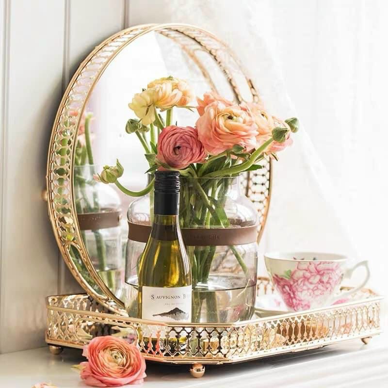 Khay decor kim loại mặt tráng gương - Khay đựng mỹ phẩm - Khay đựng trang sức - Khay úp cốc