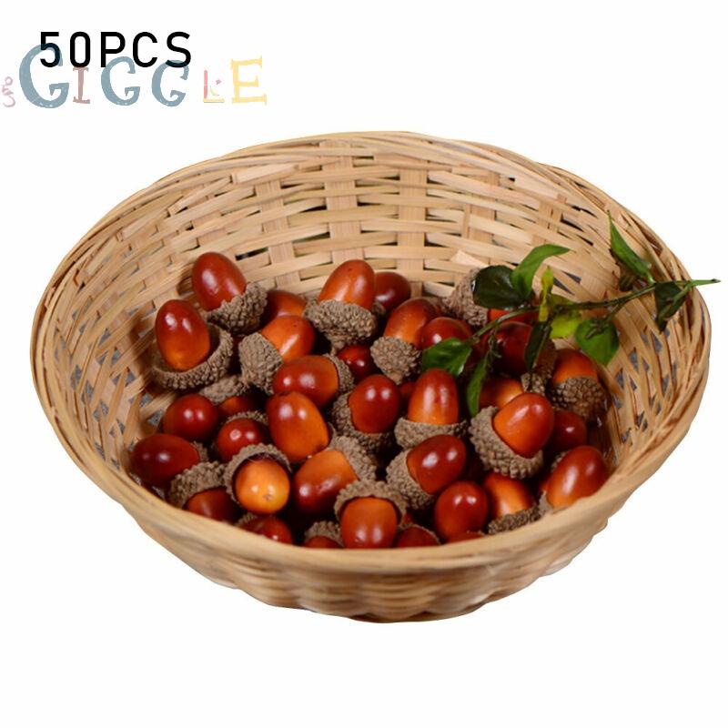 Bộ 50 quả sồi giả màu nâu nhạt chất lượng cao dùng làm đạo cụ tiệc mùa thu đông