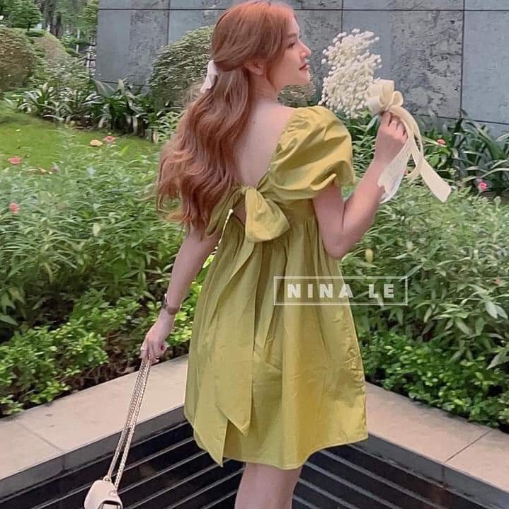 Váy đầm nữ chun nhấn nơ sau dáng ngắn sexy