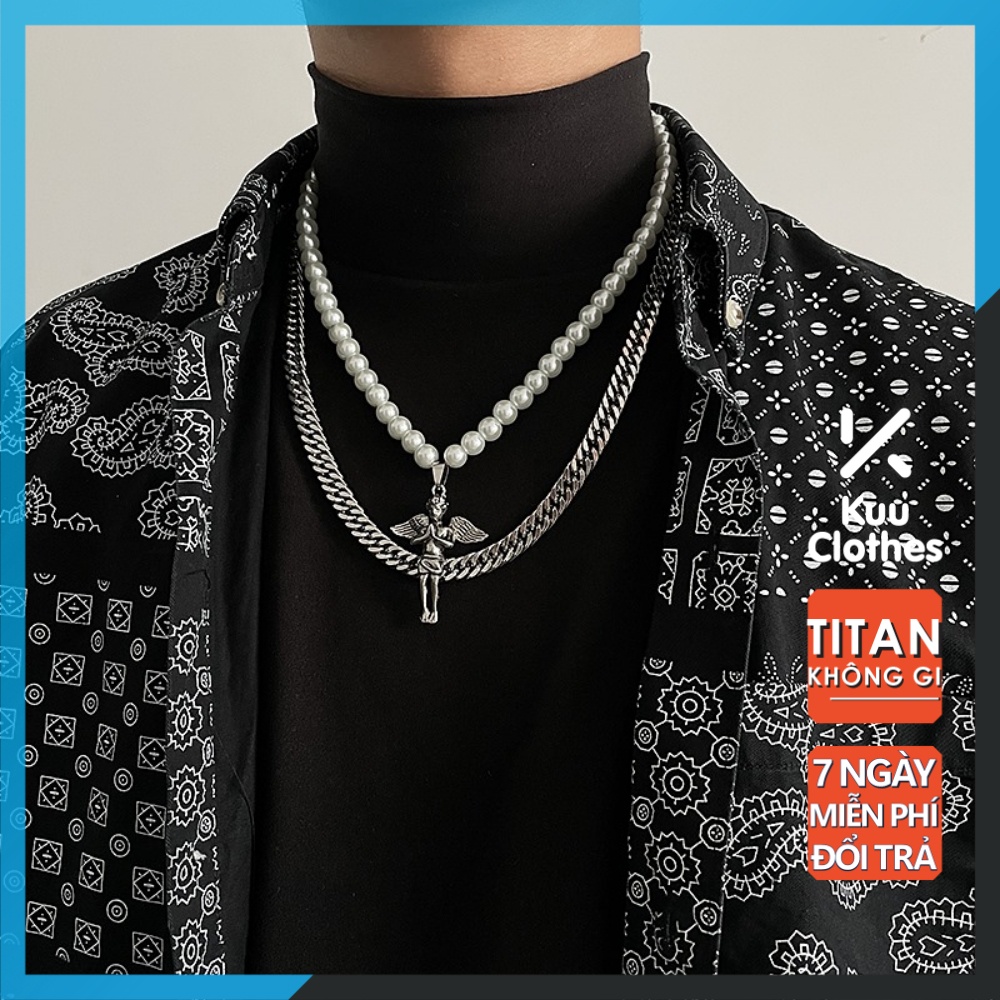 Dây Chuyền Nam MAS 2 Dây Thiên Thần Kuu Clothes - Vòng Cổ Dây Bản Lớn Hình Chữ Thập Thép Titan Không Gỉ - MAS 2 Dây