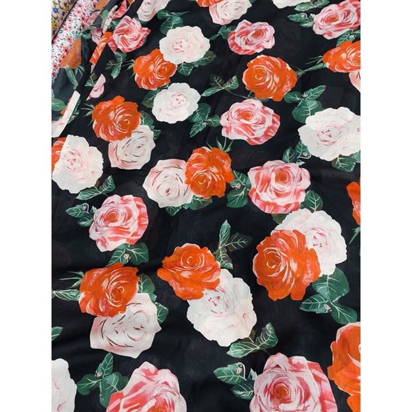 Vải voan tơ hoa hồng may đầm áo dài áo kiểu