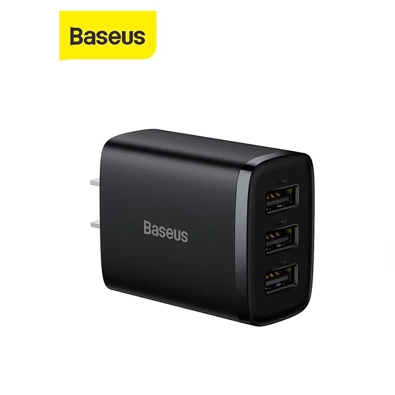 Cốc sạc nhanh 17W Baseus Compact Charger chân cắm CN 3 cổng USB sạc nhiều thiết bị cùng lúc