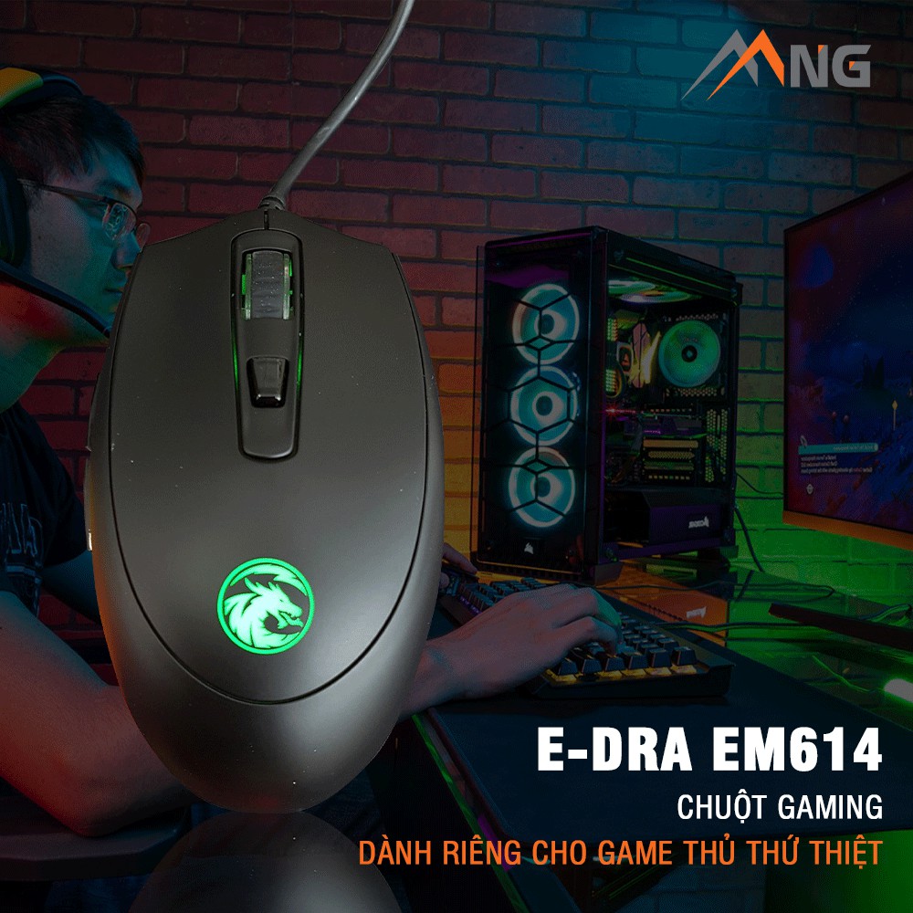 Chuột Gaming E-DRA EM614 Độ Phân Giải 4000 DPI Đèn Led Có Dây Bảo hành 24 tháng