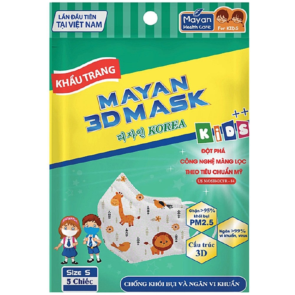Khẩu Trang Mayan 3D Mask Media Chống Bụi PM 2.5 4 lớp Gói 5 cái TRẺ EM